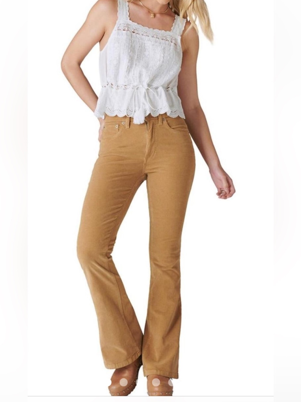 Lucky Brand High Rise Stevie Corduroy Flares Light Tan